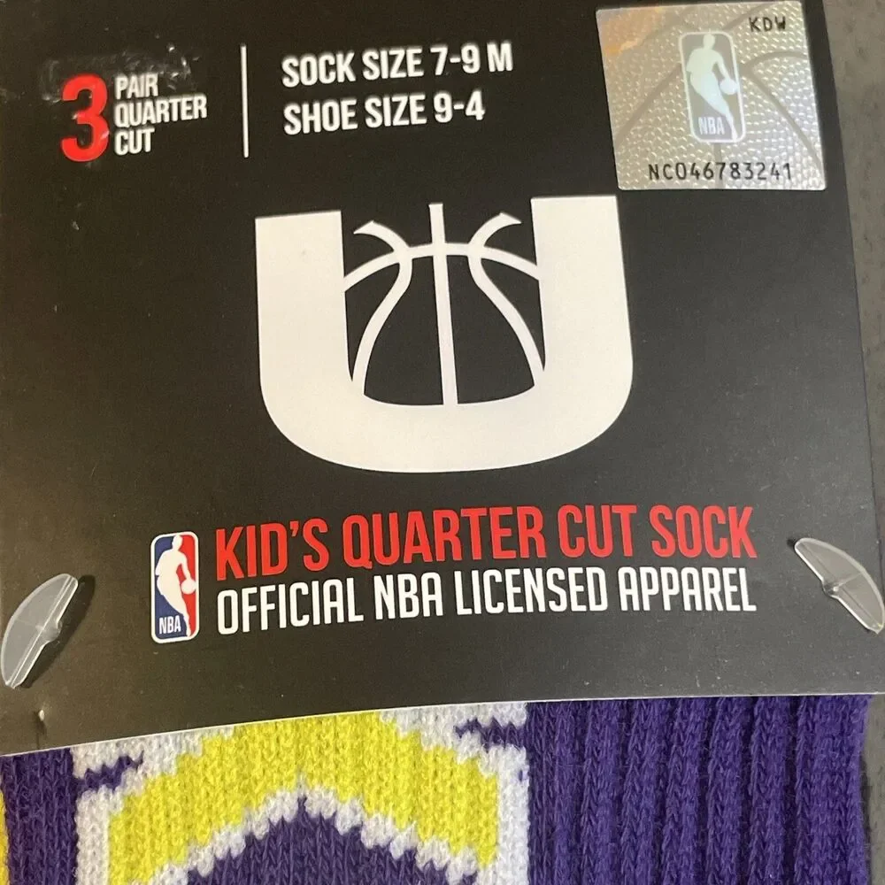 3 Pair NBA Ultra Game Los Angeles Lakers Quarter Cut Socks 7-9 M Shoe 9-4 Kids